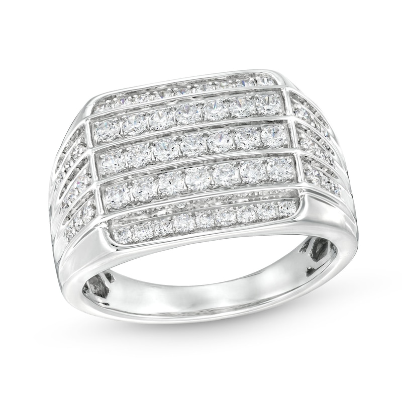 Men's 1 CT. T.W. Certified Lab-Created Diamond Squared Triple Row Ring in 14K White Gold (F/SI2)