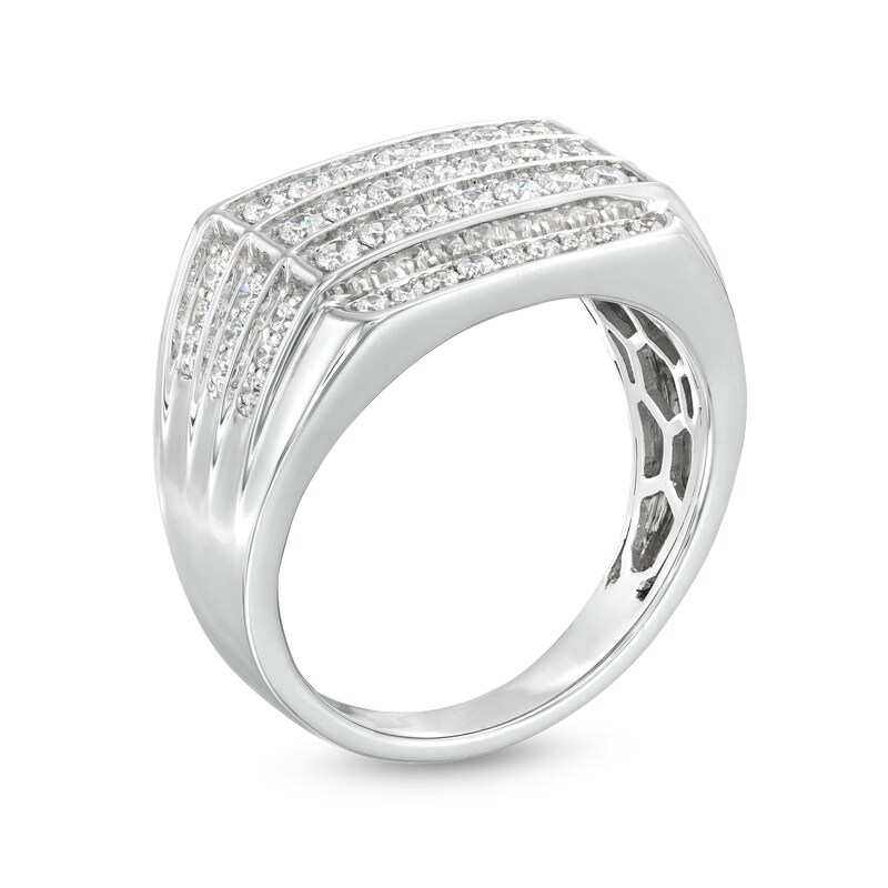 Main Image 3 of 1 CT. T.W. Certified Lab-Grown Diamond Squared Triple Row Ring in 14K White Gold (F/SI2)