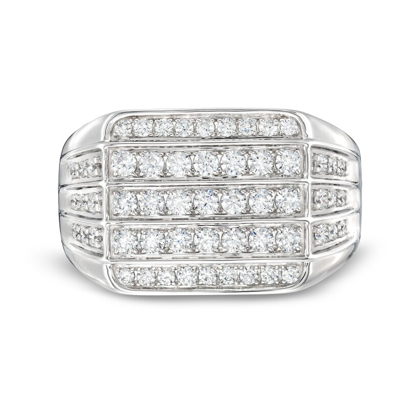 Main Image 4 of 1 CT. T.W. Certified Lab-Grown Diamond Squared Triple Row Ring in 14K White Gold (F/SI2)