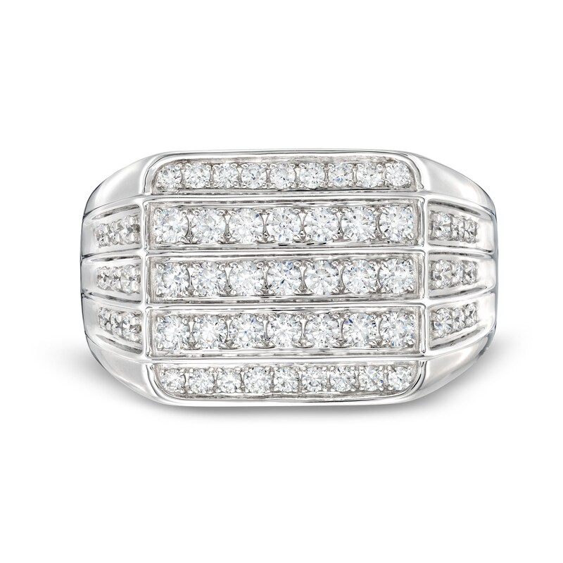 Men's 1 CT. T.W. Certified Lab-Created Diamond Squared Triple Row Ring in 14K White Gold (F/SI2)