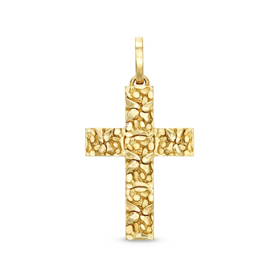 Men's Nugget Cross Charm in 10K Gold