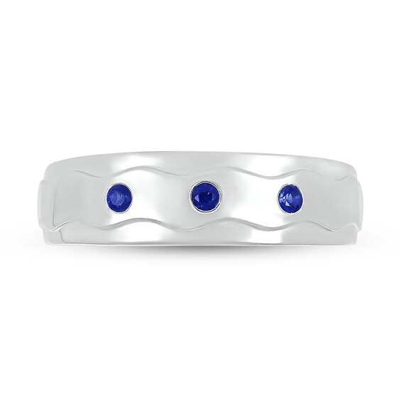 Blue Lab-Created Sapphire Raised Wavy Three Stone Ring in 10K White Gold