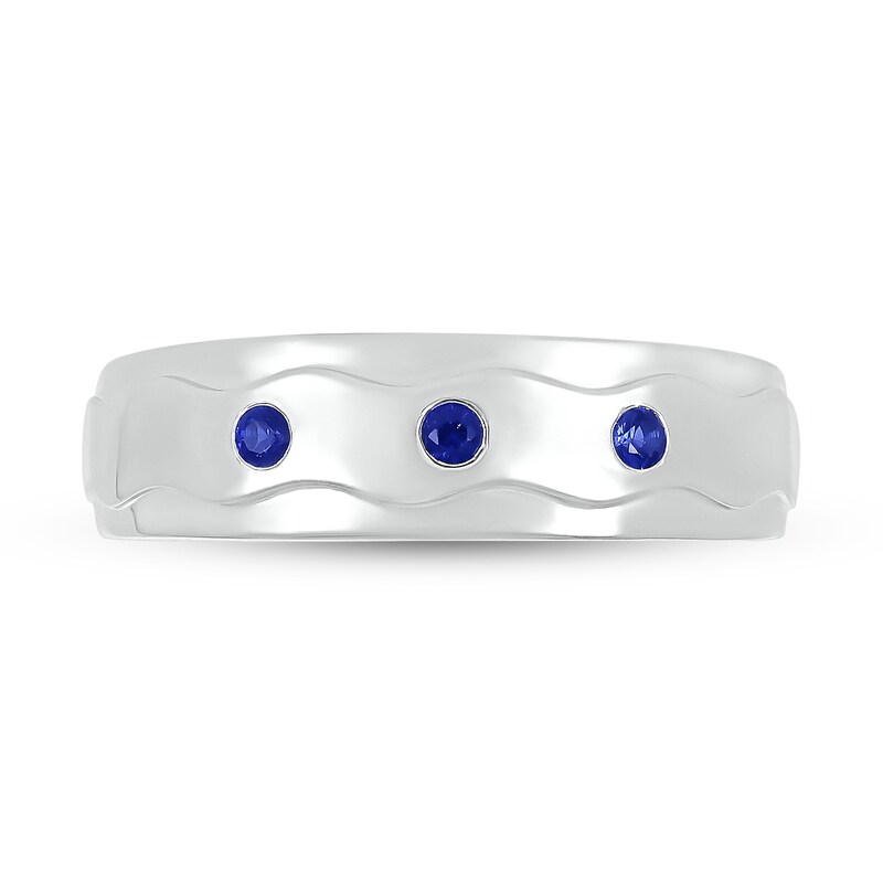 Main Image 3 of Blue Lab-Created Sapphire Raised Wavy Three Stone Ring in 10K White Gold