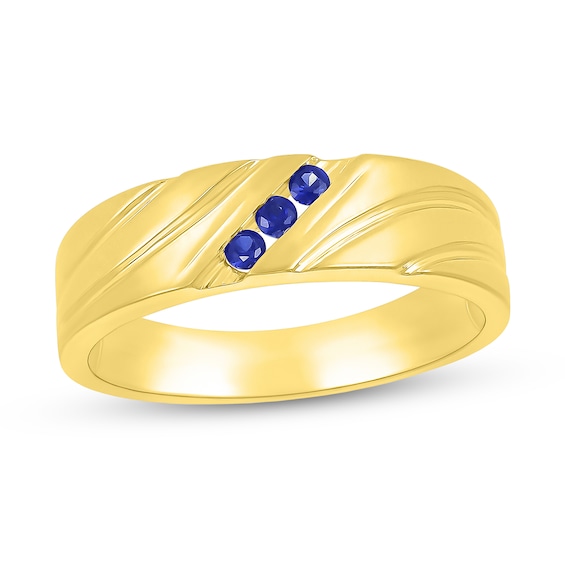 Blue Lab-Created Sapphire Three Stone Textured Swirl Ring in 10K Gold