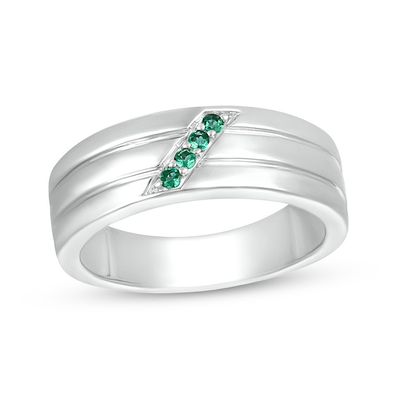Lab-Created Emerald Slant Multi-Row Ring in 10K White Gold
