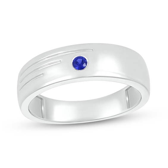 Blue Lab-Created Sapphire Lines Ring in 10K White Gold
