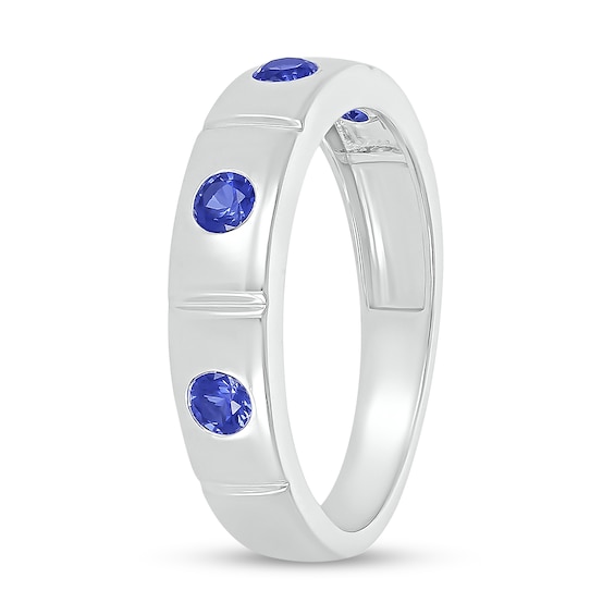 Blue Lab-Created Sapphire Station Ring in 10K White Gold