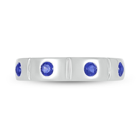 Blue Lab-Created Sapphire Station Ring in 10K White Gold