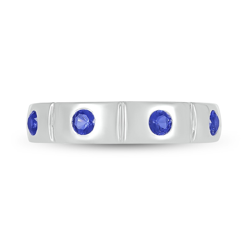 Men's Blue Lab-Created Sapphire Station Ring in 10K White Gold