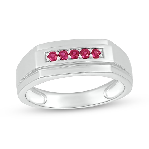 Lab-Created Ruby Raised Five Stone Ring in 10K White Gold