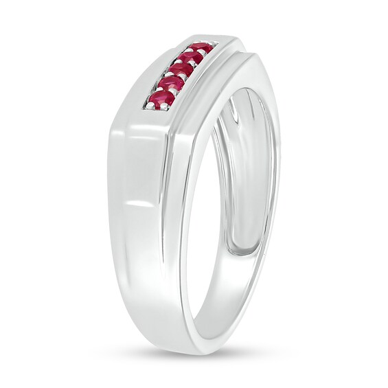 Lab-Created Ruby Raised Five Stone Ring in 10K White Gold