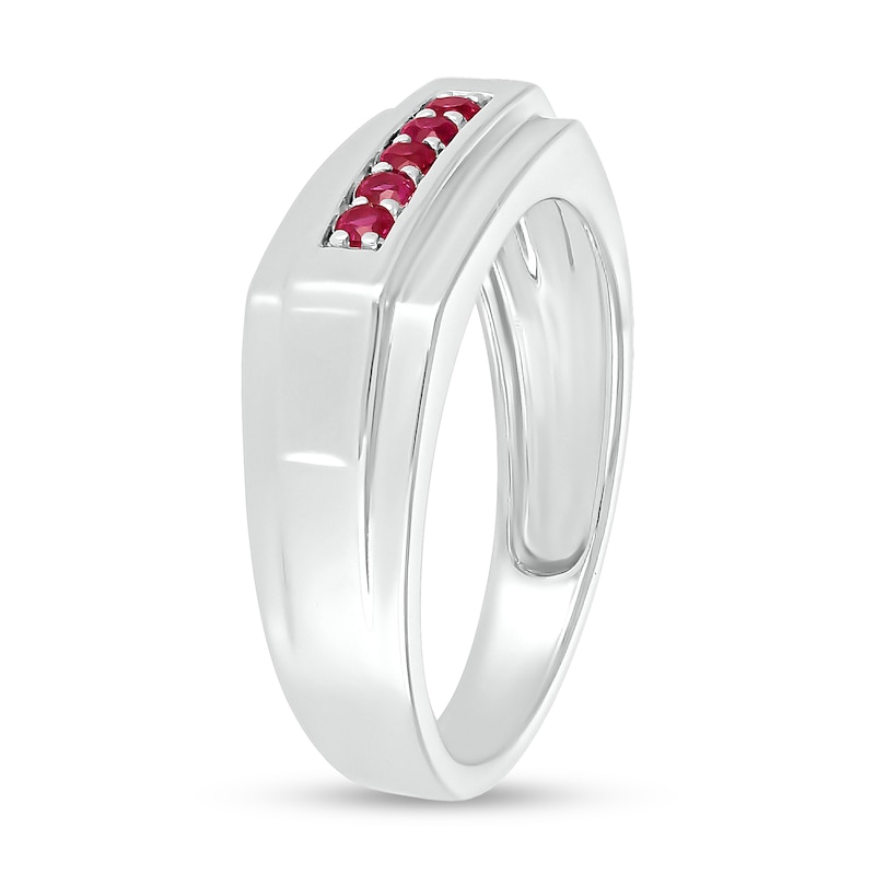 Men's Lab-Created Ruby Raised Five Stone Ring in 10K White Gold