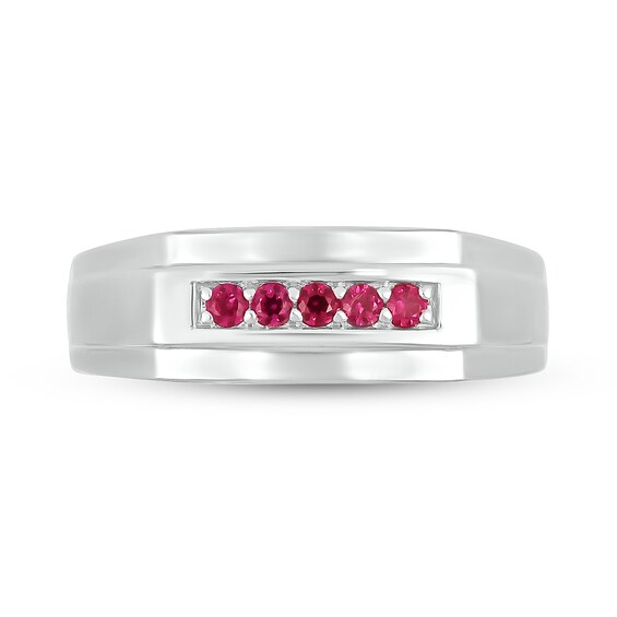 Lab-Created Ruby Raised Five Stone Ring in 10K White Gold