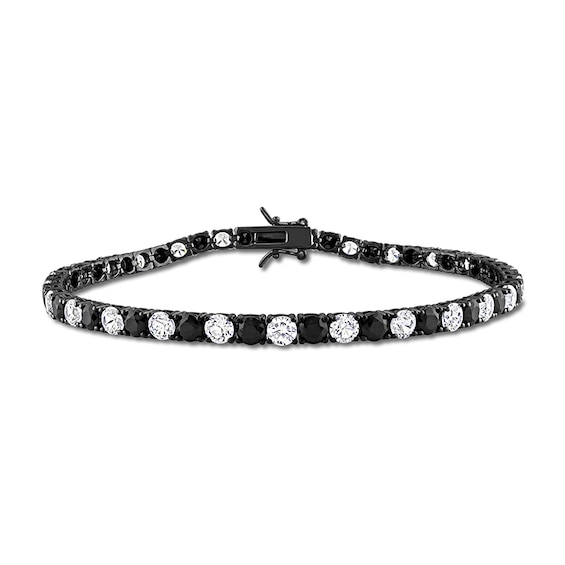 Alternating Black and White Lab-Created Sapphire Tennis Bracelet in Sterling Silver with Black Rhodium - 9.0"