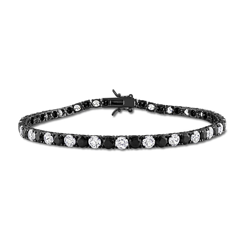 Main Image 1 of Alternating Black and White Lab-Created Sapphire Tennis Bracelet in Sterling Silver with Black Rhodium - 9.0"