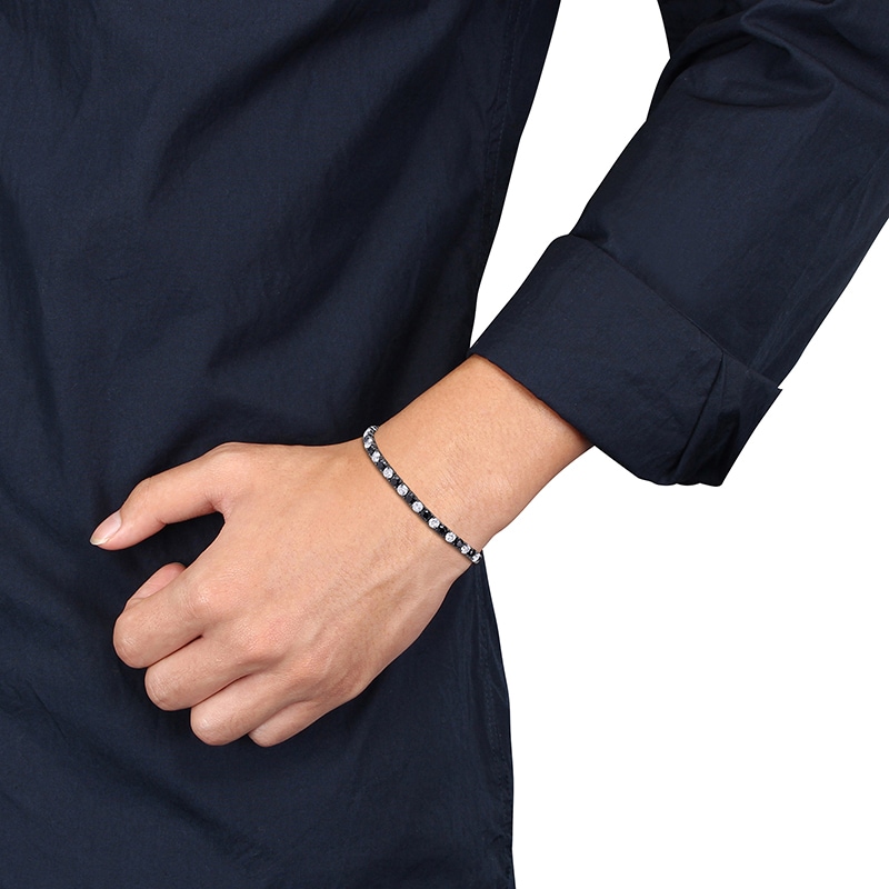 Main Image 2 of Alternating Black and White Lab-Created Sapphire Tennis Bracelet in Sterling Silver with Black Rhodium - 9.0"