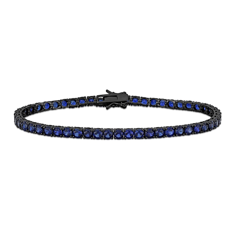 Main Image 1 of Blue Lab-Created Sapphire Tennis Bracelet in Sterling Silver with Black Rhodium - 9.0"