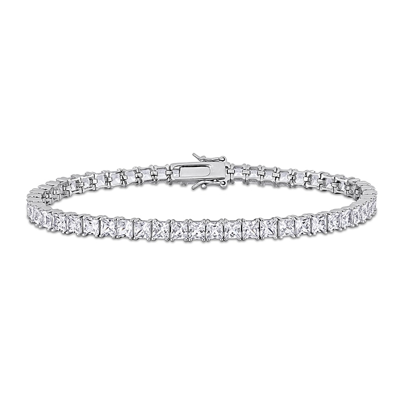 Main Image 1 of Square-Cut White Lab-Created Sapphire Tennis Bracelet in Sterling Silver - 8.75"