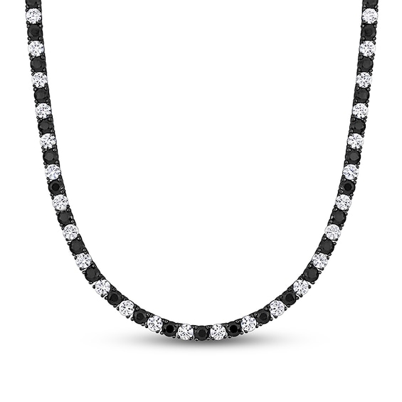 Men's Alternating Black and White Lab-Created Sapphire Tennis Necklace in Sterling Silver with Black Rhodium - 20"