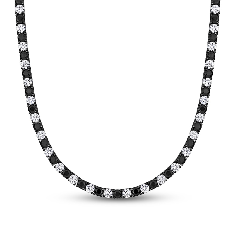 Main Image 1 of Men's Alternating Black and White Lab-Created Sapphire Tennis Necklace in Sterling Silver with Black Rhodium - 20"