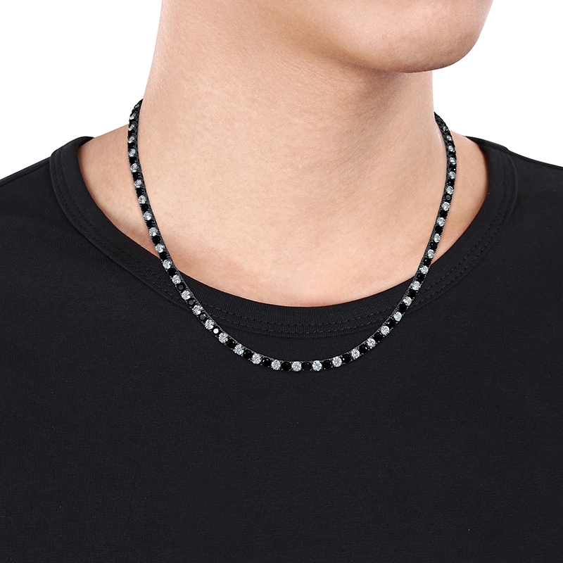 Main Image 2 of Men's Alternating Black and White Lab-Created Sapphire Tennis Necklace in Sterling Silver with Black Rhodium - 20"