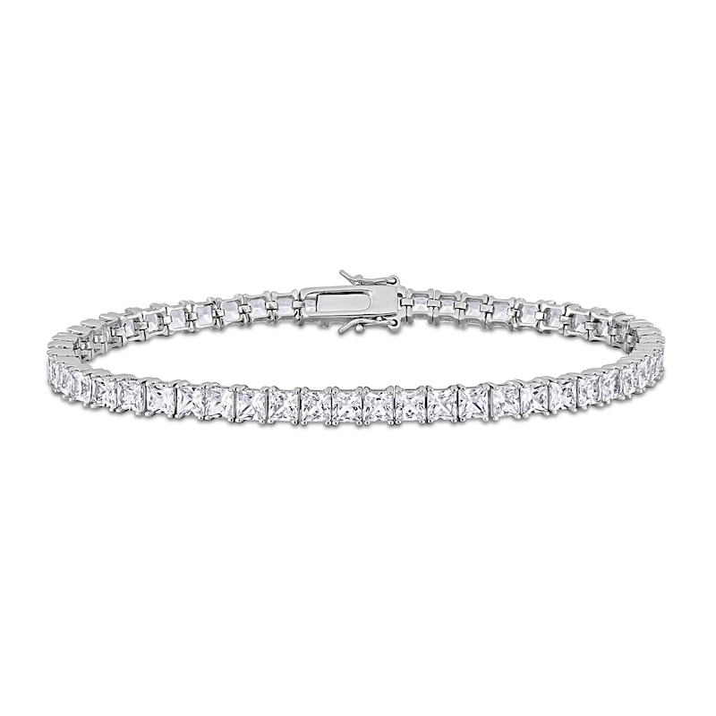 Men's Square-Cut White Lab-Created Sapphire Tennis Bracelet in Sterling Silver - 8.75"