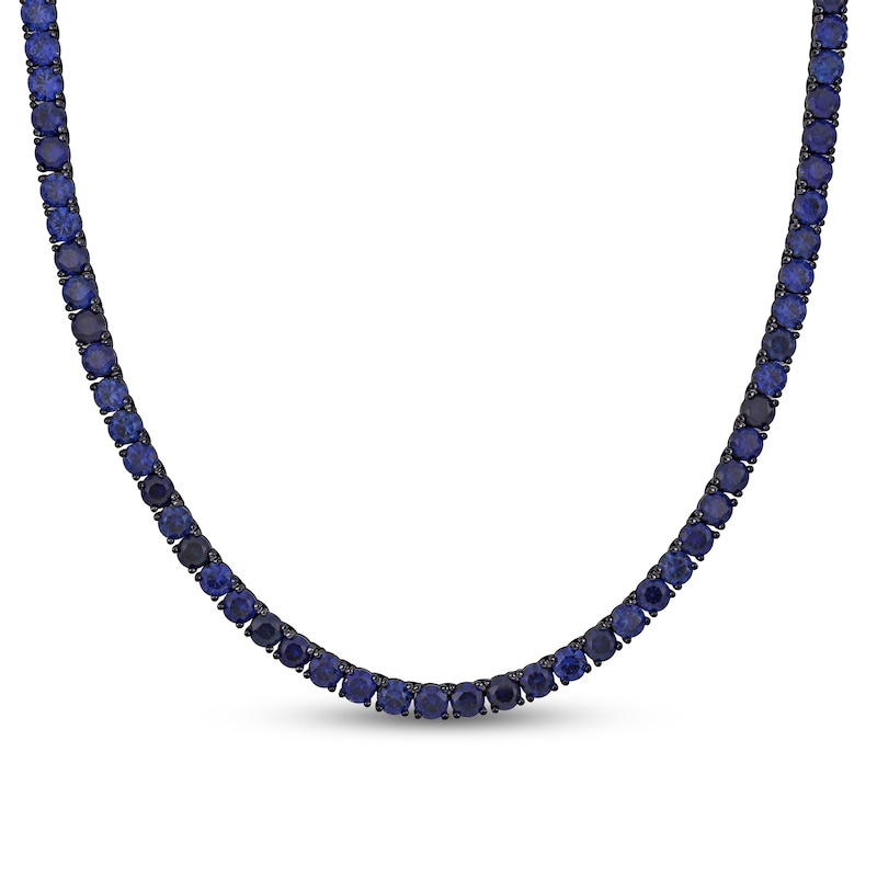 Men's Blue Lab-Created Sapphire Tennis Necklace in Sterling Silver with Black Rhodium - 20"