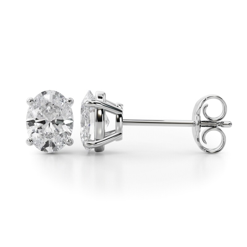 Main Image 2 of 1 CT. T.W. Oval Diamond Solitaire Stud Earrings in 14K White Gold (I/SI2)