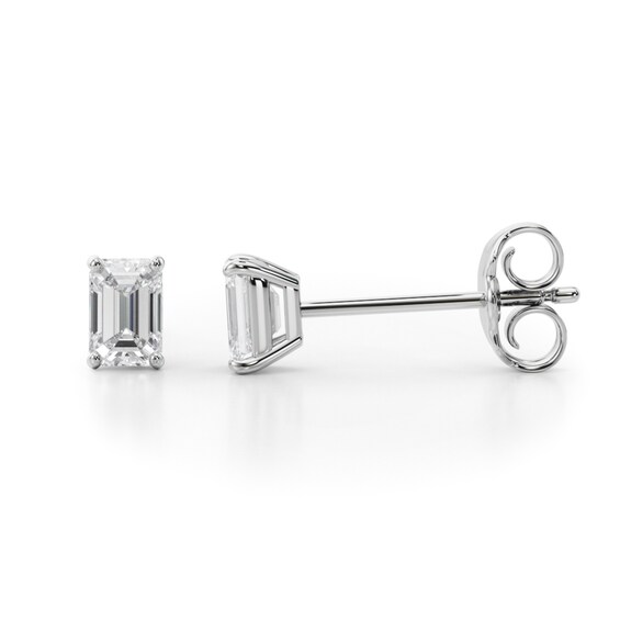 1/ CT. T.w. Emerald-Cut Diamond Solitaire Stud Earrings in 14K White Gold (I/Si2