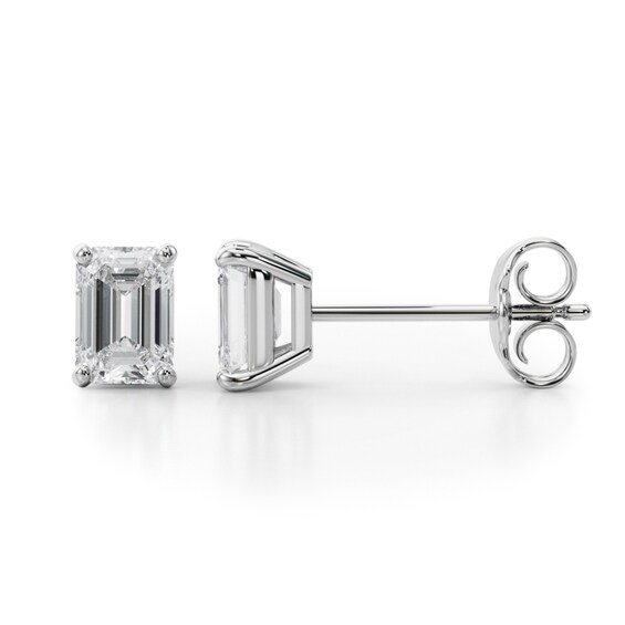 1 CT. T.w. Emerald-Cut Diamond Solitaire Stud Earrings in 14K White Gold (I/Si2)