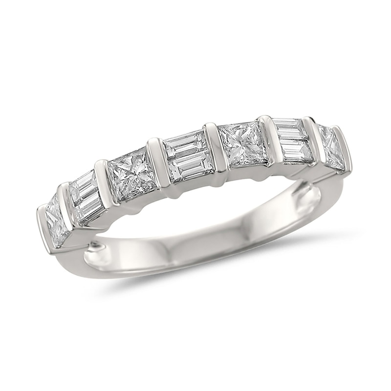 Main Image 1 of 1 CT. T.W. Baguette and Princess-Cut Diamond Alternating Band in 14K White Gold