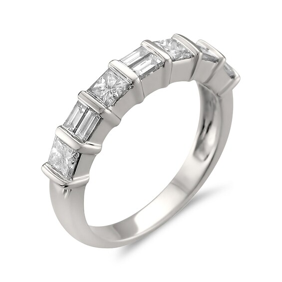 1 CT. T.w. Baguette and Princess-Cut Diamond Alternating Band in 14K White Gold