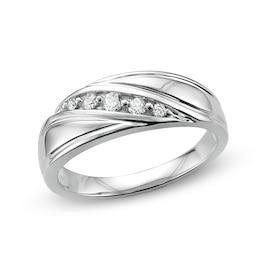 1/4 CT. T.W. Diamond Slant Textured Band in 14K White Gold