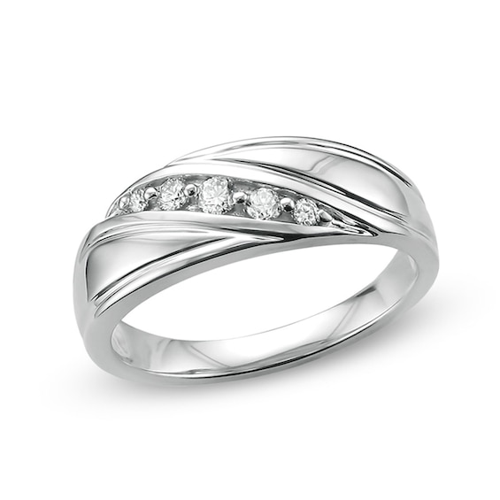 1/4 CT. T.w. Diamond Slant Textured Band in 14K White Gold