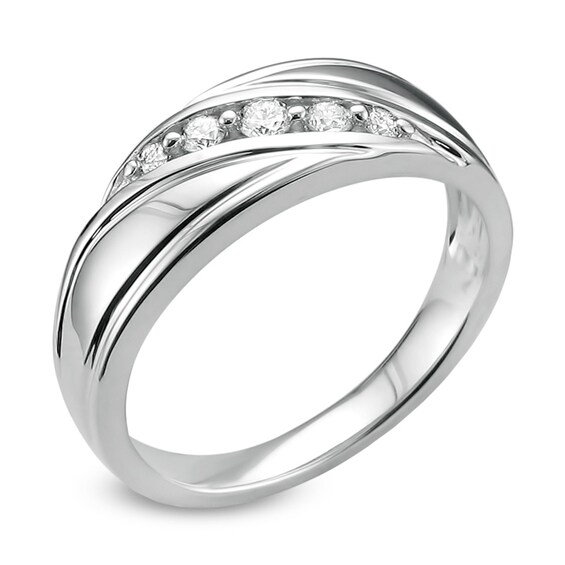 1/4 CT. T.w. Diamond Slant Textured Band in 14K White Gold
