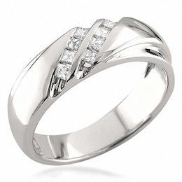 1/5 CT. T.W. Square-Cut Diamond Slant Double Row Band in 14K White Gold