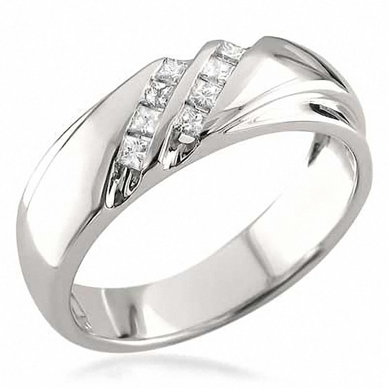 1/5 CT. T.w. Square-Cut Diamond Slant Double Row Band in 14K White Gold