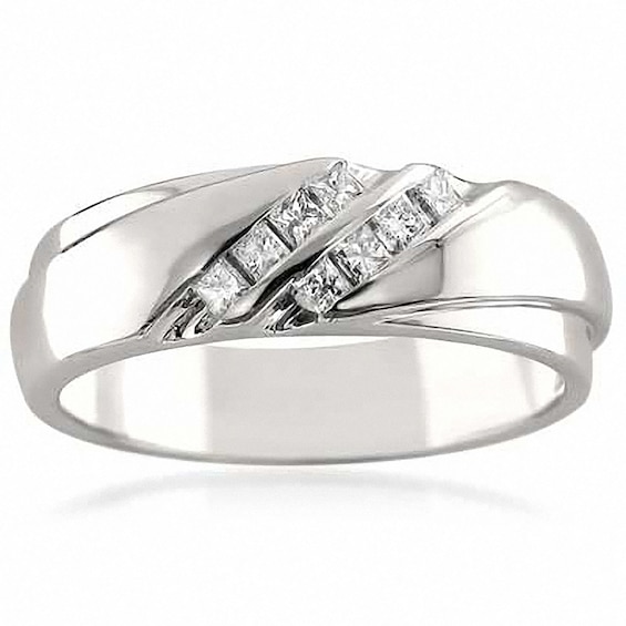 1/5 CT. T.w. Square-Cut Diamond Slant Double Row Band in 14K White Gold