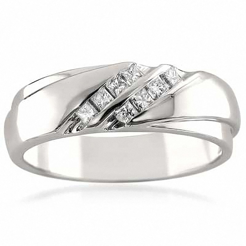Main Image 2 of 1/5 CT. T.W. Square-Cut Diamond Slant Double Row Band in 14K White Gold