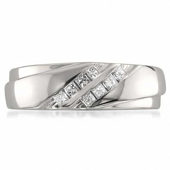 1/5 CT. T.w. Square-Cut Diamond Slant Double Row Band in 14K White Gold