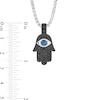 Thumbnail Image 4 of Vera Wang Men 1/2 CT. T.W. Black Diamond and Ceylon Blue Sapphire Hamsa Pendant in Two-Tone Sterling Silver - 22"