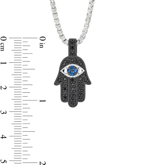 Vera Wang Men 1/2 CT. T.w. Black Diamond and Ceylon Blue Sapphire Hamsa Pendant in Two-Tone Sterling Silver - 22"