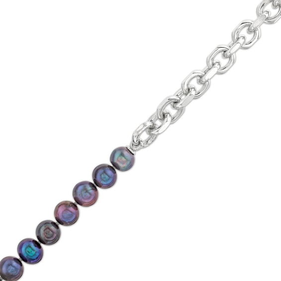 Vera Wang Men 7.0mm Black Freshwater Cultured Pearl Anchor Chain Reversible Bracelet in Sterling Silver-8.5"