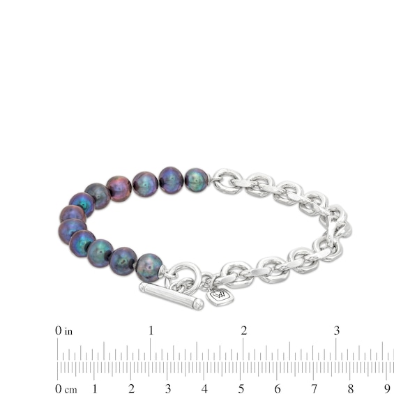 Vera Wang Men 7.0mm Black Freshwater Cultured Pearl Anchor Chain Reversible Bracelet in Sterling Silver-8.5"