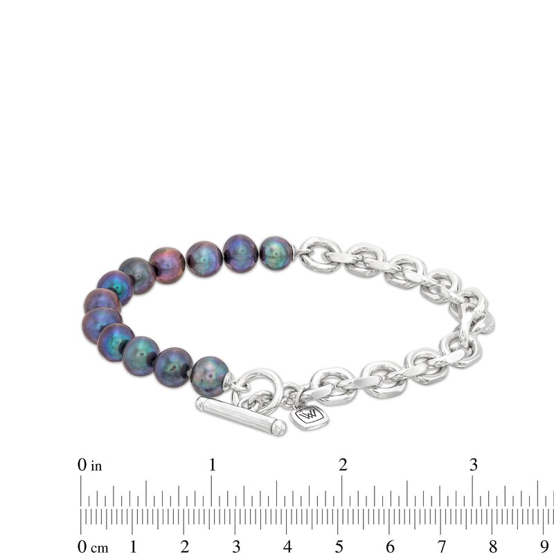 Main Image 4 of Vera Wang Men 7.0mm Black Freshwater Cultured Pearl Anchor Chain Reversible Bracelet in Sterling Silver-8.5"