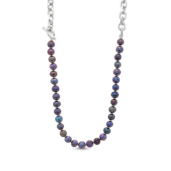 Vera Wang Men 7.0mm Black Freshwater Cultured Pearl Anchor Chain Reversible Necklace in Sterling Silver-20"