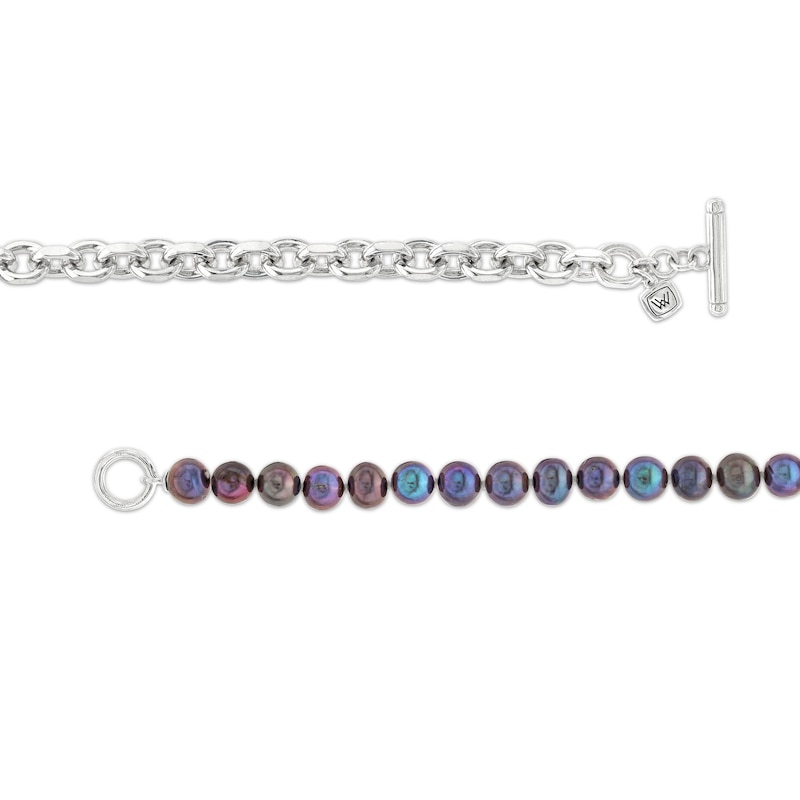 Main Image 3 of Vera Wang Men 7.0mm Black Freshwater Cultured Pearl Anchor Chain Reversible Necklace in Sterling Silver-20"