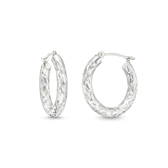 Diamond-Cut 20.0mm Tube Hoop Earrings in Hollow 14K White Gold
