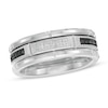 Thumbnail Image 1 of 1/8 CT. T.W. Black and White Diamond Brick Pattern Engravable Wedding Band in Tungsten and Black IP (1 Line)