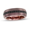 Thumbnail Image 1 of Black Sapphire Inlay Brushed Low Dome Comfort-Fit Engravable Wedding Band in Tungsten with Brown IP (1 Line)